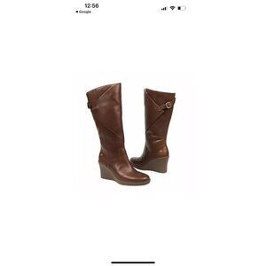 UGG Women's Tan US9 Leather Sheepskin Wedge Heel Tall Boots‎ Chestnut